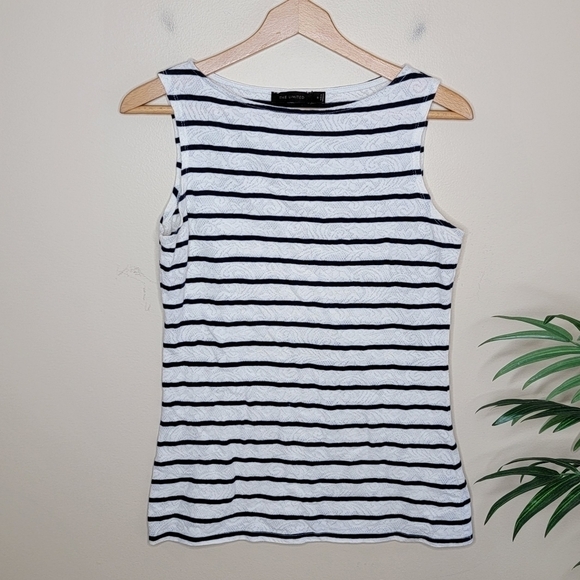 The Limited | Navy & Lace Striped Tank Top - Picture 1 of 5